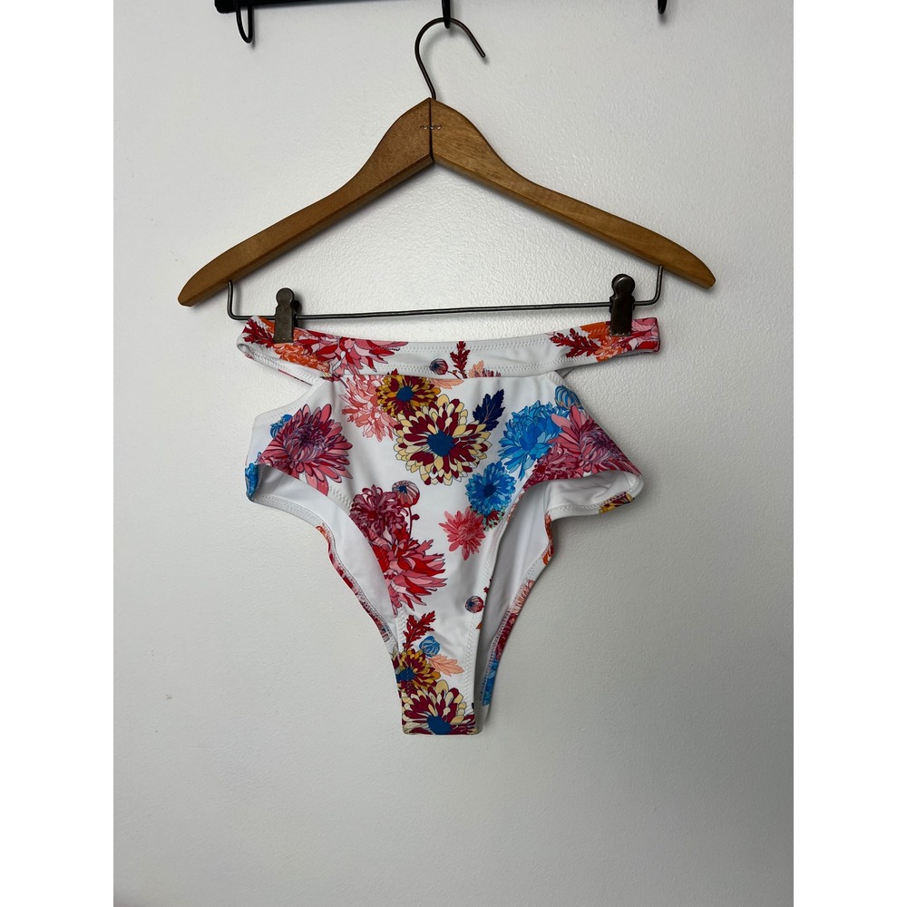 NWT Cupshe Womens Floral High Waisted Bikini Bottoms Blue Pink Cut Out Size M